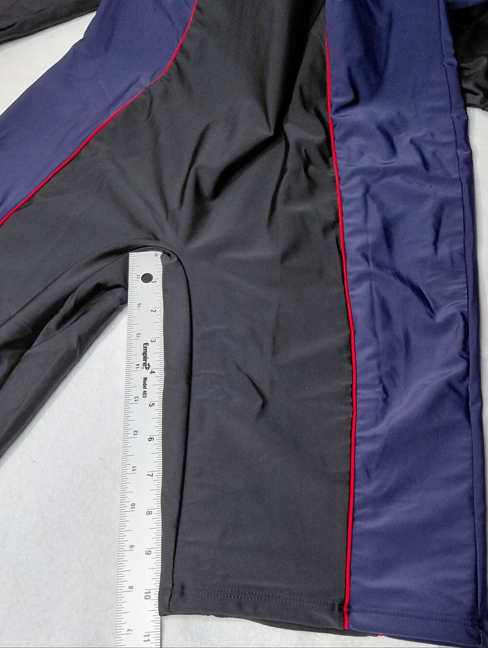 Long-Sleeve One-Piece Swim Suit with Navy Side Panels and Pink Piping - Picture 8 of 16